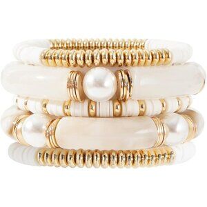 Colorful Gold Plated Beaded Bangle Set for Women - Chic Chunky Acrylic Bracelets